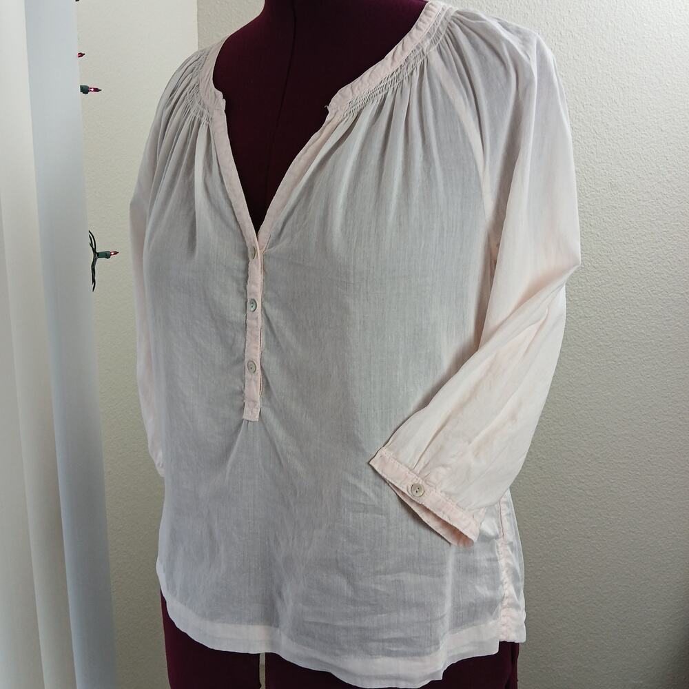 L.O.G.G. by H&M Sheer Pink Gauze Henley Blouse 8 pink lightweight cottage